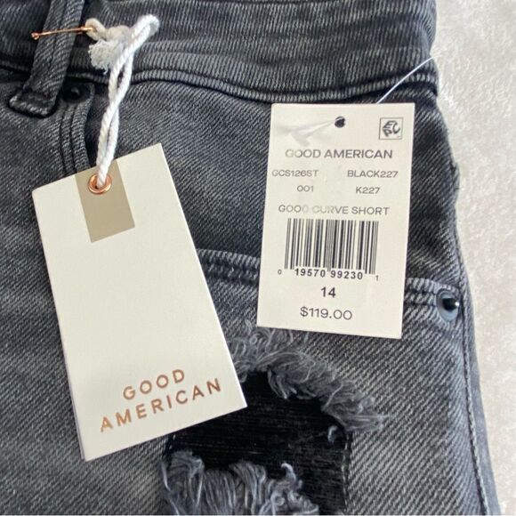 GOOD AMERICAN GOOD CURVE DENIM SHORTS HIGH RISE DISTRESSED NWT - Picture 9 of 14